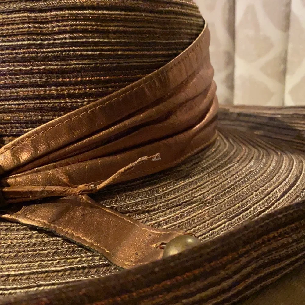 Bronze Metallic Straw Brim Hat